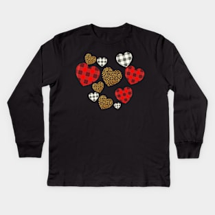 Hearts Leopard Buffalo Plaid Valentine co Kids Long Sleeve T-Shirt